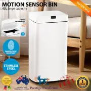 Devanti 45L Motion Sensor Bin Automatic Rubbish Trash Can Touch Free White Waste