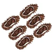 6Pcs Washable Cleaning Shoes Cover Multifunction Chenille Mop Slippers Brown