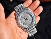 MENS HIP HOP ICED QUAVO WHITE GOLD PT LAB DIAMOND RAPPER LUXURY PARTY WEAR WATCH