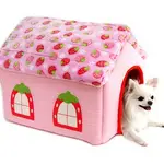 PET PARADISE Ｎａｒｉｋｉｒｉ Ｐｅｔｓ草莓珊瑚絨狗屋造型立體睡墊床墊睡窩
