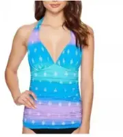 NWT $98 BLEU ROD BEATTIE *PASSAGE TO INDIA* OMBRE HALTER TANKINI SWIM TOP 4