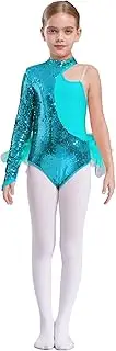 [Raenseen] Girls Ballet Tutu Dress with Sequins & Feathers - Sparkly Dance Leotard Skirted Costume for Jazz, Latin, Performance