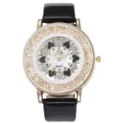 2 Pcs Crystal Shining Dress Ladies Watch Rose Gold Case Leather Strap Quartz Watches