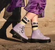 Dr Martens DEVON FLOWER PLATFORM Boots in Lilac Soft Rich Leather Comfortable