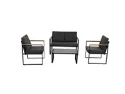 4PC Outdoor Wood Arm Chair &amp; Table Set-Dark Grey