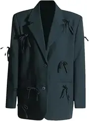 [Zadaos] Women's Blazer Jacket Solid Color Patchwork Tassel Single Breasted Notched Collar Suit Jackets
