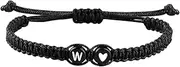 [eartif] Heart Initial Bracelet for Men Women Adjustable Letter Beads A-Z Rope Braided Bracelets Heart Black String Charms Bracelets for Teen Girls Best Friend Couple