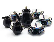 Black Gold Teapot Sugar Creamer 4 Crow Black Gold Luster Tea Cup and Saucer Set