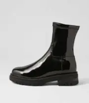 New Mollini Alove Black Stretch Patent Pu Ankle Boots Womens Shoes Casual