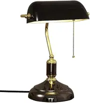 Retro Table Lamp Traditional Bankers Lamp Reading Desk Lamp Deco Bedside Lamp with Pull Line Switch Black Glass Shade Banker's Desk Lights for Study Bedroom Office Living Room(Black and GOL