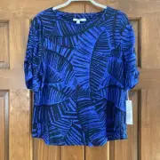 NWT Chico’s 100% Linen Blue Short Sleeve Blouse top Women’s Size 2 Large L