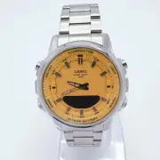 Casio AMW880D 9AV Yellow Dial Analog Digital Stainless Steel Mens Watch