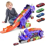 Dinosaur Truck Toys For Kids Transforms With Race Track Set Ultimate City Dinosaur Hauler With 4 Cars Birthday Gifts Toys For Boys 3 4 5 6 7 8 Year...