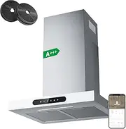 Ciarra CBCW6102 Decorative Cooker Hood Class A+++ 60 cm 650m³/h Touch and Connected WiFi 4 Speeds & Boost Function with Carbon Filter Digital Display Recycling or Evacuation White