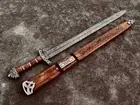 Hand Forged Damascus steel Viking Sword, Sharp Battle Ready Sword With Scabbard,
