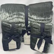 New~West Elm~Lush Velvet Wave Quilt~Full Queen + 2 Standard Shams~Dark Moss
