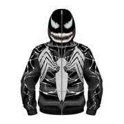 Venom Print Jacket Kids Boys Full Zip Funny Hoodie Hooded Mask Coat Outerwear -NMAOV Black White 8-11 Years