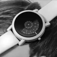在飛比找蝦皮購物優惠-現貨速發 創意韓國 轉盤無指針情侶手錶男女學生韓版個性簡約石