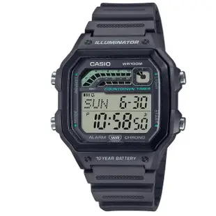 【CASIO 卡西歐】十年電力跑步訓練簡約數位休閒錶-灰(WS-1600H-8A)