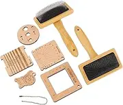 Tnfeeon Wooden Knitting Gauge Wool Brush Set for Color Blending Fiber Blending Wool Mixing with 8 Tools Beech Wood Knitting Measure Tool for Crafting