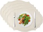 Placemats Set of 4, Faux Leather Table Mats, Heat Resistant Easy to Clean Wipeable Waterproof Washable Outdoor Placemats for Kitchen Dining Table Decorations, 17’’×12’’, Beige