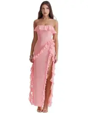 [House of CB] Sarina Ruffle Maxi Dress in Pink