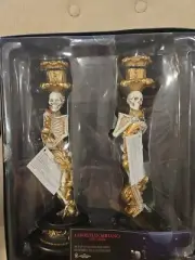 Christian Siriano 2 Gothic Skeleton Gold Black Candlestick Holders Halloween New