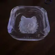 Crystal D'arques Garanti - Etched Cat Frosted Glass Ashtray