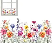 Spring Window Stickers - Reusable Floral Window Cling Decals, Static Adhesive | Double-Sided Blue Wind Chime Flower Decor for Glass Window, Sliding Doors, Home, Offices, and Holiday Decorations