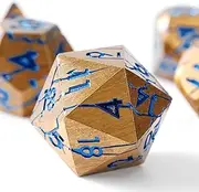 DND Metal Dice - Pharaoh Ruins Gold with Blue Cracks - Polyhedral Dice Set for D&D, RPG and More - Beautifully Detailed for Dungeons and Dragons