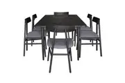 Claire 7pc Dining Set Table 180cm Solid Oak Wood Fabric Seat Chair - Black