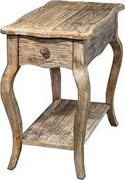 [Alaterre Furniture] Austerity Rustic Chairside Table with Drawer, Shelf, Curved Legs, and Scalloped Edges, (L) 15" x (W) 23" x (H) 24", Driftwood Finish