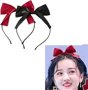 Large Hair Bows Headbands for Girls Red Black Bow Headband Big Bowknot Head Bands for Women Bows Hair Head Band 2 Pcs Hair Bow Headband for Christmas Party Bowknot Headpiece