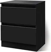 ALFORDSON Wooden Bedside Table with 2 Drawers, Nightstand Timeless Side End Table for Home Sofa, Storage Cabinet Organiser Chest for Bedroom, Living Room & Hallyway, Meg Black