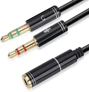 NANYI 3.5mm 4 Pin Female to 2x3.5mm 3 Pin Male Headphone Converter Head Audio Splitter Y Adapter Cable, 0.3M 1FT (Black)