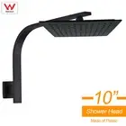 KYLINS Matt Black 10" 250mm Square Rainfall Shower Head Gooseneck Wall Arm Set