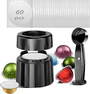 SWEETDEER Reusable & Refillable Pods Kit for Nespresso Vertuo–60 Refill Aluminum Foil Lids, Compatible with Nespresso Vertuo & Vertuoline Machines, Coffee Capsules Kit with Lid Cutter, Holder & Scoop