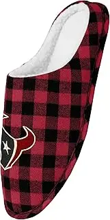 FOCO Men's NFL Sherpa Lined Buffalo Check Memory Foam Slippers