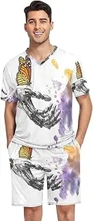 [GAIREG] Men's Pajamas Set Short Sleeve 2 Piece Sleepwear with Pockets S-XXL, Robot Hand Butterfly, Small