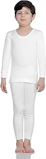 [Bodycare Insider] (Anti Bacterial Off White Solid Kids Thermal Top & Bottom Set, Off-White, 5-6 Years