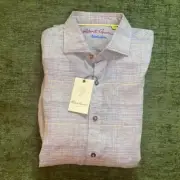 Robert Graham Rosario Midnight Navy Blue Linen $198 NEW - Size Medium