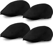 outret 4 Pieces Men's Flat Cap Gatsby Newsboy Hat Driving Cabbie Hunting Cap Black