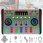 Mini Sound Mixer Board,Podcast Sound Card with Multiple Sound Effects,8 Modes,Intelligent Noise Reduction,Plug-and-Play,Sound Card for Podcasting Gaming Recording,Combo1