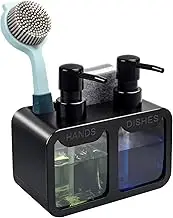 Kitchen Hand Soap and Dish Soap Dispenser Set, CAUWSAI Dual Soap Dispenser with Sponge Caddy and Brush Holder 4-in-1 Organizer for Kitchen Sink Countertop, Useful Kitchen Gadgets - Black