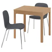 EKEDALEN / KARLPETTER table and 2 chairs, oak/Gunnared medium grey chrome-plated, 80/120 cm