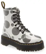 Dr. Martens Jadon Polka Dot Leather Platform Boot Black White US Women 9 / Men 8