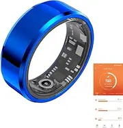 Smart Ring, Fitness Tracker Step Counter for Walking, Heart Rate Blood Oxygen Calorie Sleep Tracker Health Ring, IP68 Waterproof Design, Stainless Steel, 5-7 Days Battery Life(Blue, US 11)
