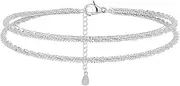 [AzureRay] 925 Silver Anklet for Women, Double Anklet for Women, Elegant and Sparkling Jewellery for the Ankle, High-Quality Anklets for Women, Foot Jewellery in Silver, Kleine, Alloy Steel, No Gemstone