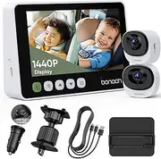 bonoch 5" 1440P Baby Car Camera for 2 Kids, 360 Degree Rotating Wide View Backseat Car Camera for Baby, USB Powered Car Monitor with Car Charger, Baby Rear Facing Car Seat Camera, Night Vision