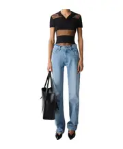 Coperni Short-Sleeved Striped Sheer Polo Top M black